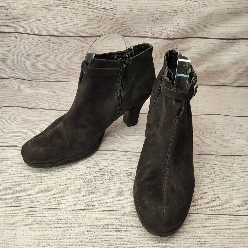 Aerosoles Black Suede Heeled Bootie, Side Zip, 3